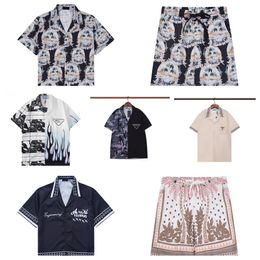 Men's Casual Shirts Colourful Floral Print obscure Short Set Thin Silk Flowers Letters Suit Men Women beforehand Hawaii Beach Surf biology decay Shorts Shirt