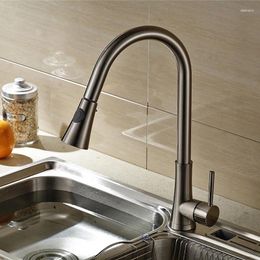 Kitchen Faucets Pull Out Spray Single Handle Swivel Spout Modern Brass Brushed Nickel Vessel Sink Mixer Tap Water LK-9908Kitchen