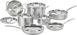 Cookware Sets 12 Piece Set MultiClad Pro Triple Ply Silver Stainless Steel Cooking Non Stick Pot Food