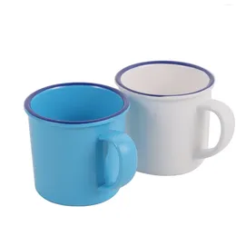 Disposable Cups Straws 2 Pcs Creative Brightly Colored Mugs With Handle Imitation Enamel Water (Assorted Color)