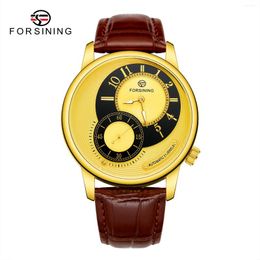 Wristwatches Fashion Forsining Top Golden Case Creative Dial Man Mechanical Stylish Leather Self-winding Watch Relogio