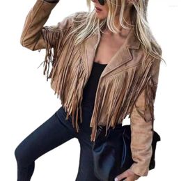 Women's Jackets Womens Vintage Lapel Long Sleeve Fringe Cropped Hippie Motor Biker Cardigan Outwears Faux Suede Tassel Jacket