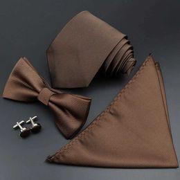 Neck Tie Set Solid Colour Striped Bowtie Handkerchief Cufflinks Set Men Fashion Butterfly Party Wedding Bowties Novelty Ties Gift Without Box