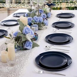 Disposable Dinnerware 150Pcs Blue Plastic Plates Silver And Silverware 30 Dinner