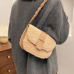 Drawstring 2024 Winter Women Shoulder Messenger Bag Weave Strap Saddle Armpit High-quality Plush Fur Bags Handbag Designer