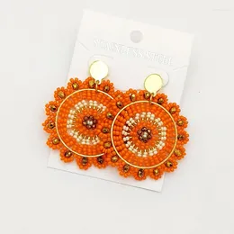 Dangle Earrings Beaded Roundness Orange Sunflower Individuality Bohemia Hollow Out Fashion Hand Knitting Simple Rice Bead
