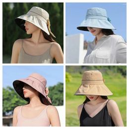 Wide Brim Hats Summer Hat Women's Versatile Bow Fisherman Black Shade Glue Screen Folding F0e5