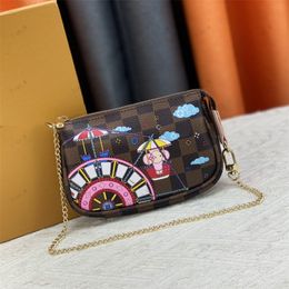 HIGH QUALITY Brand Luxury Designer Women Shoulder bag Cartoon Fashion Gold Chain Tote Clutchbag Crossbody Bags Handbags Pochette Chain Bags Removable Wallet bag
