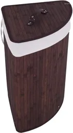 Laundry Bags Corner Bamboo Hamper With Lid And Removable Liner Washing Clothes Basket Storage Bin Handle (Brown)