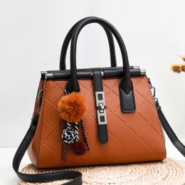 Bag 2024 Retro Pendant Designed Women Handbags Elegant PU Leather Shoulder Plaid Office Lady Crossbody Tote Women's