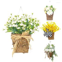 Decorative Flowers Spring Flower Door Basket Artificial Daisy Wreaths Wreath For Front On The Summer Decoration