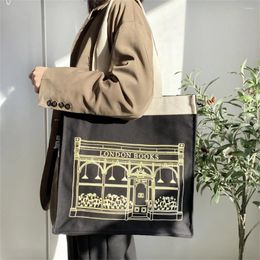 Shopping Bags Women's Canvas Shoulder Bag London Letter Daily Students Book Cotton Cloth Handbags Girls Large Capacity Tote