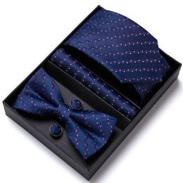 Neck Tie Set Gift Box Fashion Silk Jacquard Necktie Hanky Cufflink Bowtie Set Ties For Men Business Wedding Party