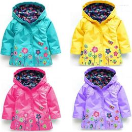 Jackets Children's Jacket Girls Boys Raincoat Cute Flowers Print Wind And Rainproof Rash Coat Spring Autumn Kids Hooded Outerwear 2-6Y