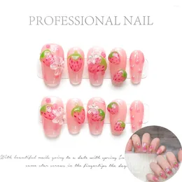 Party Favour 10 Pcs Pink Cute Handmade Strawberry Nails Sweetheart Wind Wearing Armour Artificial Manicure Nail Tips Store
