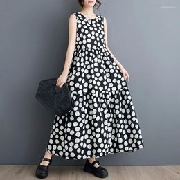 Casual Dresses Sleeveless Tank Dress For Women Summer Cotton Thin Light Print Dot Holiday Outdoor Travel Style Beach Long Cake