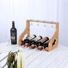 Kitchen Storage Two Layer Bamboo Red Wine Rack 4 Bottle Tall Glasses Glass Freestanding Holder Lovers