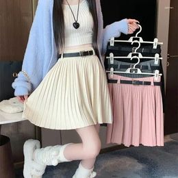 Skirts 2024 Spring Sweet Girl Knitted Small High Waisted Slim A-Line Pleated Skirt For Women Belt