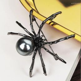 Brooches Exaggerated Black White Spider Brooch Women Men Pearl Crystal Insect Pins Clothes Accessories Halloween Party Jewelry