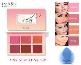 IMAGIC 2Pcs1Pcs 6 Colours Blush Makeup Red Disc Professional Cheek Blush High Quality Beauty New Fashion Cosmeti 1Pcs puff7301128