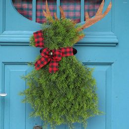 Decorative Flowers Christmas Wreath Artificial Pine Needle Elk Door Merry Ornaments Outdoor Courtyard Pendant For Year Xmas