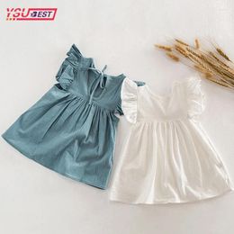 Girl Dresses 2024 Summer Fresh Cute Cotton Princess Dress Baby Clothes Solid Color Sleeveless Backless Toddler Clothing
