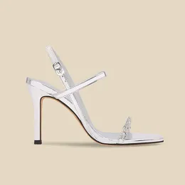 Sandals Summer Strappy 2024 Silver Wedding Shoes Sexy Fairy Bed Heels