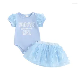 Clothing Sets Born Infant Baby Girl Summer Clothes Set Letter Short Sleeve Romper Bodysuit 3D Butterfly Tutu Skirts Outfits