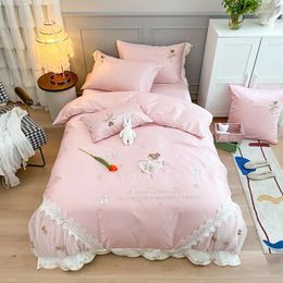 Bedding Sets Pink Egyptian Cotton Dancing Ballet Girl Lace Embroidery Princess Set Duvet Cover Bed Sheet Pillowcases Home Textiles