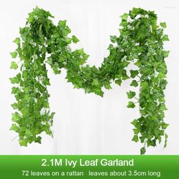 Decorative Flowers 2.1M Artificial Plant Green Ivy Leaf Garland Silk Wall Hanging Vine Home Garden Decoration Wedding Party DIY Fake Wreath