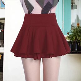 Skirts Half Skirt Women's Chiffon Solid Colour Mini Short Pleated With Button Cute Style Versatile Bottoms For Women