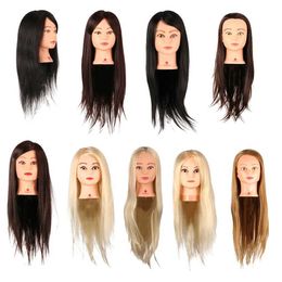 Mannequin Heads Professional mannequin head with real human hair salon female hairstyle doll training 20 inches -26 Q240510