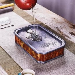 Tea Trays Mottled Bamboo Pot Tray Ancient Tin Rectangular Water Storage Small Table Teaware Teapot