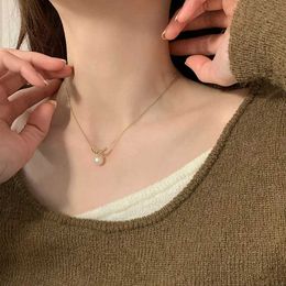 Pendant Necklaces Minar Dainty Natural Freshwater Pearl Strand Chain Choker Necklace for Women Gold Color Beads Titanium Steel Pendant Necklaces