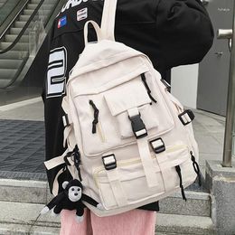 Backpack Black Unisex Women Men Nylon Waterproof Multi-Pocket Design Mochilas Teenagers Shoulder Bag Korean Ins Retro