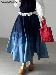 Skirts Nomikuma Korean Spring Retro Elastic Waist Versatile Slim Colored Mid Length Large Swing Half Skirt Umbrella For Women