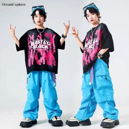 Girls Streetwear Boys Hip Hop Vest Cool Tshirt Solid Cargo Pants Kids Street Dance Top Clothes Sets Child Jazz Costumes Outfits 240510