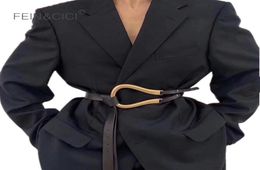 100 Genuine Leather double Belts Luxury Metal U Buckle belt women girls retro vintage large belt for coat jeans black white LJ2001779295