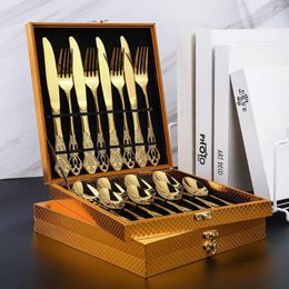 Dinnerware Sets Vintage Relief Stainless Steel Western Knife Fork And Spoon Exquisite European Gift Box Birthday Wedding