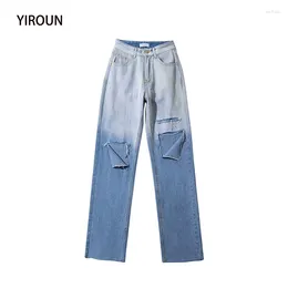 Women's Jeans Women Pants 2024 Retro Ripped High Waist Gradient Colour Straight Wide Leg Female Casual Loose Drape Trample Trousers