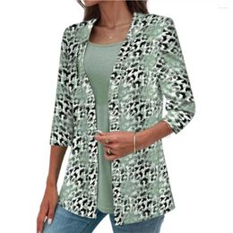Women's Blouses Women Cardigan Ol Commute Coat Leopard Print With Three Quarter Sleeves Lapel Collar Open Stitch For Office