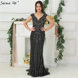 Party Dresses Dubai Black Luxury Sexy Mermaid Evening 2024 Diamond Sequined Sleeveless Gowns Real Po LA6669