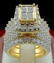 18k Golden Diamond Princess Square Ring Luxury Engagement Anillos De Ring Bague Etoile Set Bizuteria Diamante For Women Men Ring J8044004