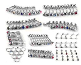 100pcs Set Punk Stainless Steel Crystal Tongue Belly Lip Eyebrow Nose Barbell Rings Body Piercing Jewellery 10 Styles Accessories3488962