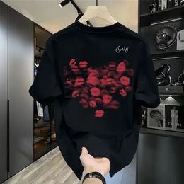 Short T-shirt Summer mens and womens short-sleeved crew neck casual shirt Solid color top black/white 240429