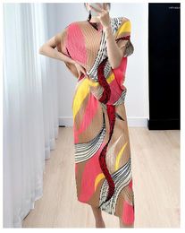 Work Dresses SELLING Miyake Short Sleeve O-neck Loose T-shirt Straight Skirt Chain Print Suit IN STOCK