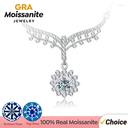 Chains GRA 0.5CT Moissanite Diamond Fish Tail Sun Flower Pendant Necklace For Woman Real 925 Sterling Silver Chain Luxury Fine Jewellery
