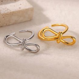 Wedding Rings Stainless Steel Bowknot For Women Gold Color Fashion Hollow Out Open Ring Aesthetic Jewelry Gifts 2024