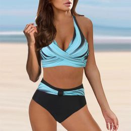 Women's Swimwear Split Body Swimsuit 2024 Summer Mixed Colors Push Up Padded Bra Top Bikinis Sets High Waist Bathing Suits Beachwear