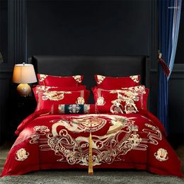 Bedding Sets Luxury Gold Phoenix Loong Embroidery Chinese Wedding 100S Egyptian Cotton Set Duvet Cover Bed Sheet Bedspread Pillowcase